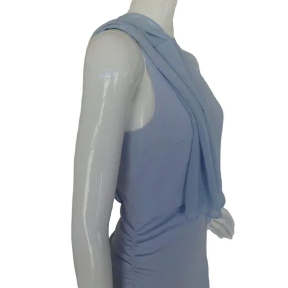 HALSTON HERITAGE Dress, 2, Light Blue, Sleeveless w/Scarf overlay, Ruched - Picture 10 of 14